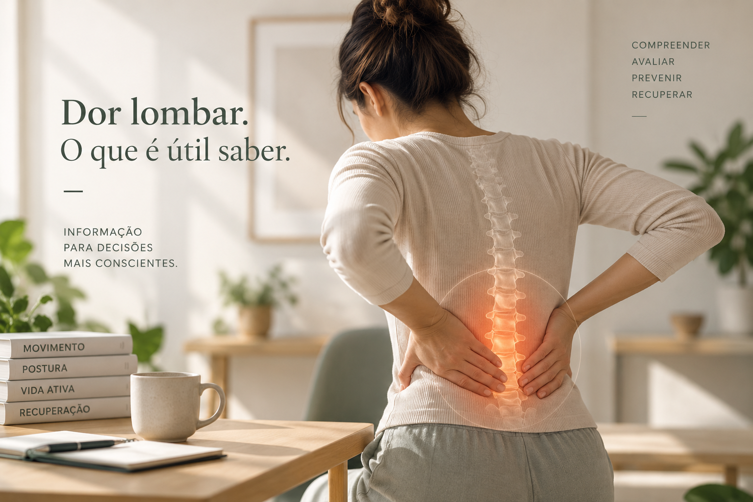 Pessoa com desconforto na região lombar.